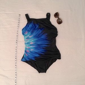 90’s Black Color Burst One Piece Bathing Suit Swimsuit Tank, size 14